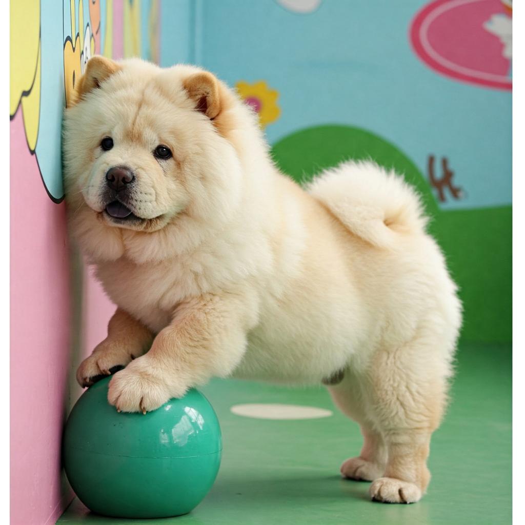 How clever is this Chow Chow, balancing so elegantly in that unique pose! Their fluffy fur and charming expression really shine in this fun moment.