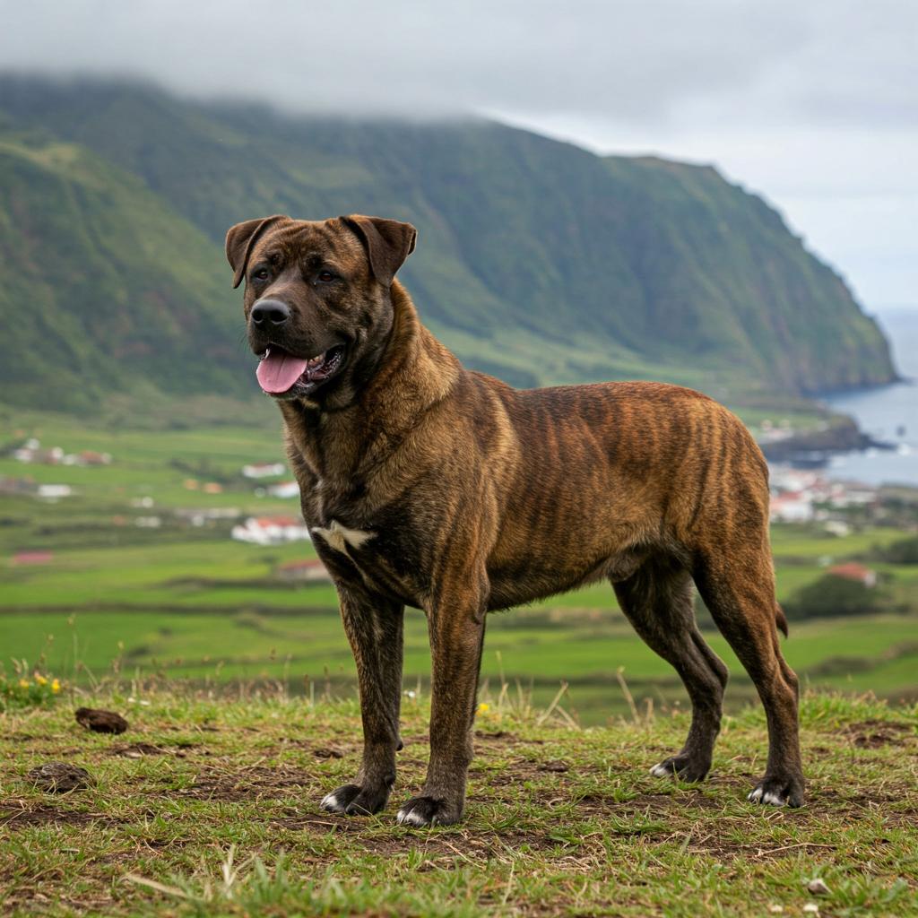 A brindle-coated Cao Fila de Sao Miguel dog