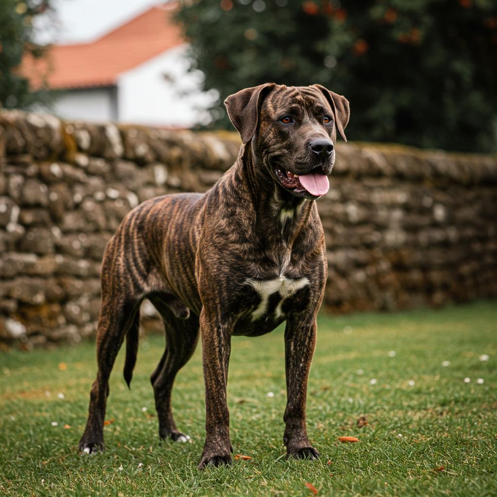 A beautiful Cao Fila de Sao Miguel dog showcasing its characteristic brindle fur.