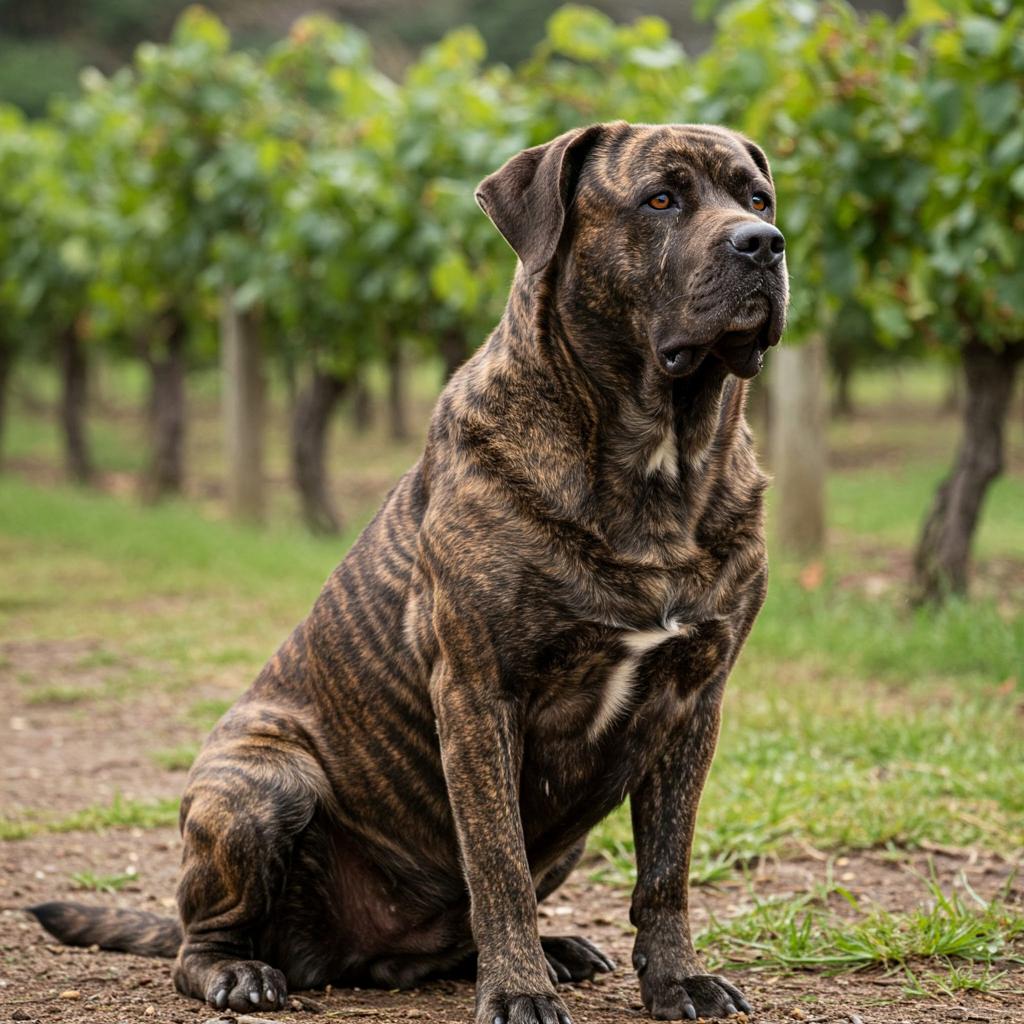 Portrait of a Cao Fila de Sao Miguel with a distinctive brindle coat.