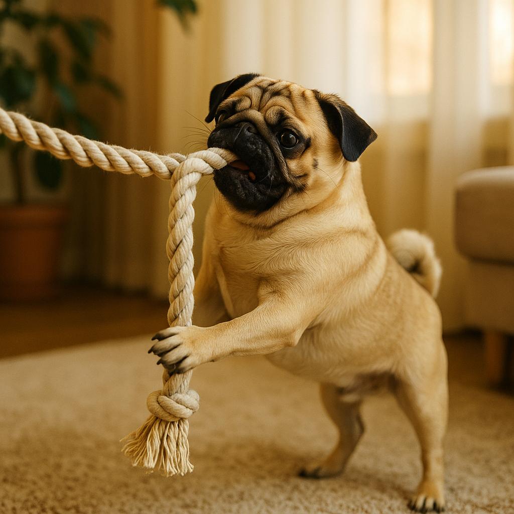 Pug grips dawn’s braided lure