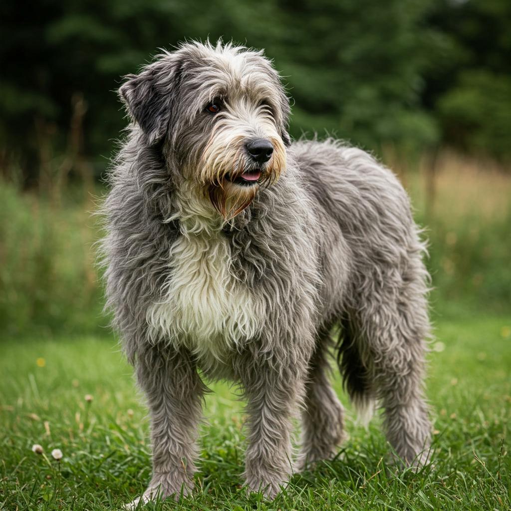 A Bergamasco Sheepdog, captured in a photograph, stands in a field, radiating its unique character and temperament.